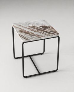 Real Marble Accent Table Modern Black Metal Frame End Side Table