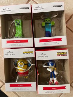 CHRISTMAS ORNAMENTS MINECRAFT CREEPER AND ZOMBIE , STUART, SONIC