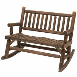 Wooden Rocking Chair 2-Person Outdoor Bench with Natural Fir Wood Construction & Relaxing Swinging Motion