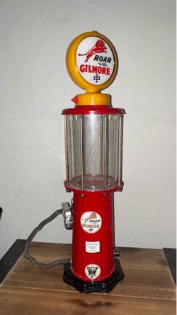 JOLLY GOOD “ROAR WITH GILMORE” VISIBLE GAS PUMP REPRO LIQUID DISPENSER 21" TALL