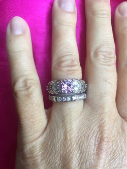 .925SSP PINK ICE HEARTS DOUBLE RING