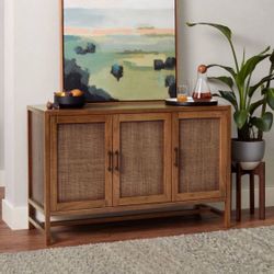 Warwick 3 Door Accent TV Stand for TVs up to 59" Stand Brown - Threshold™: Transitional Style, Hardwood Frame, Cable Management