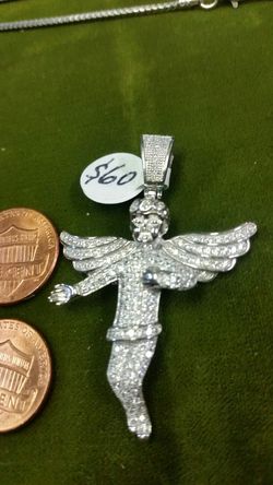 .925 genuine sterling silver angel with cubic zirconia diamonds