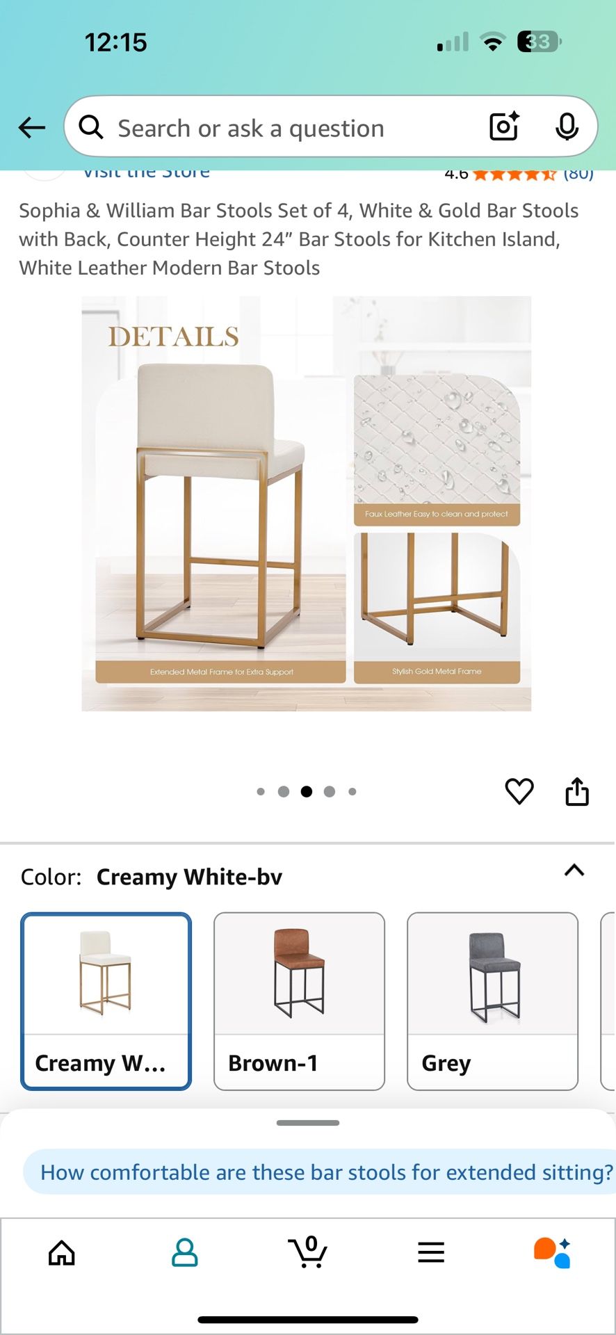 Bar Stools White Pu leather And Golden Frame