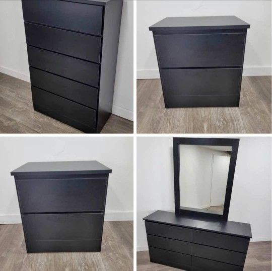 ⚫️DRESSER WITH MIRROR, CHEST AND TWO NIGHTSTANDS ⚪️ CÓMODA CON ESPEJO, GAVETERO Y DOS MESITAS DE NOCHE ⚫️
