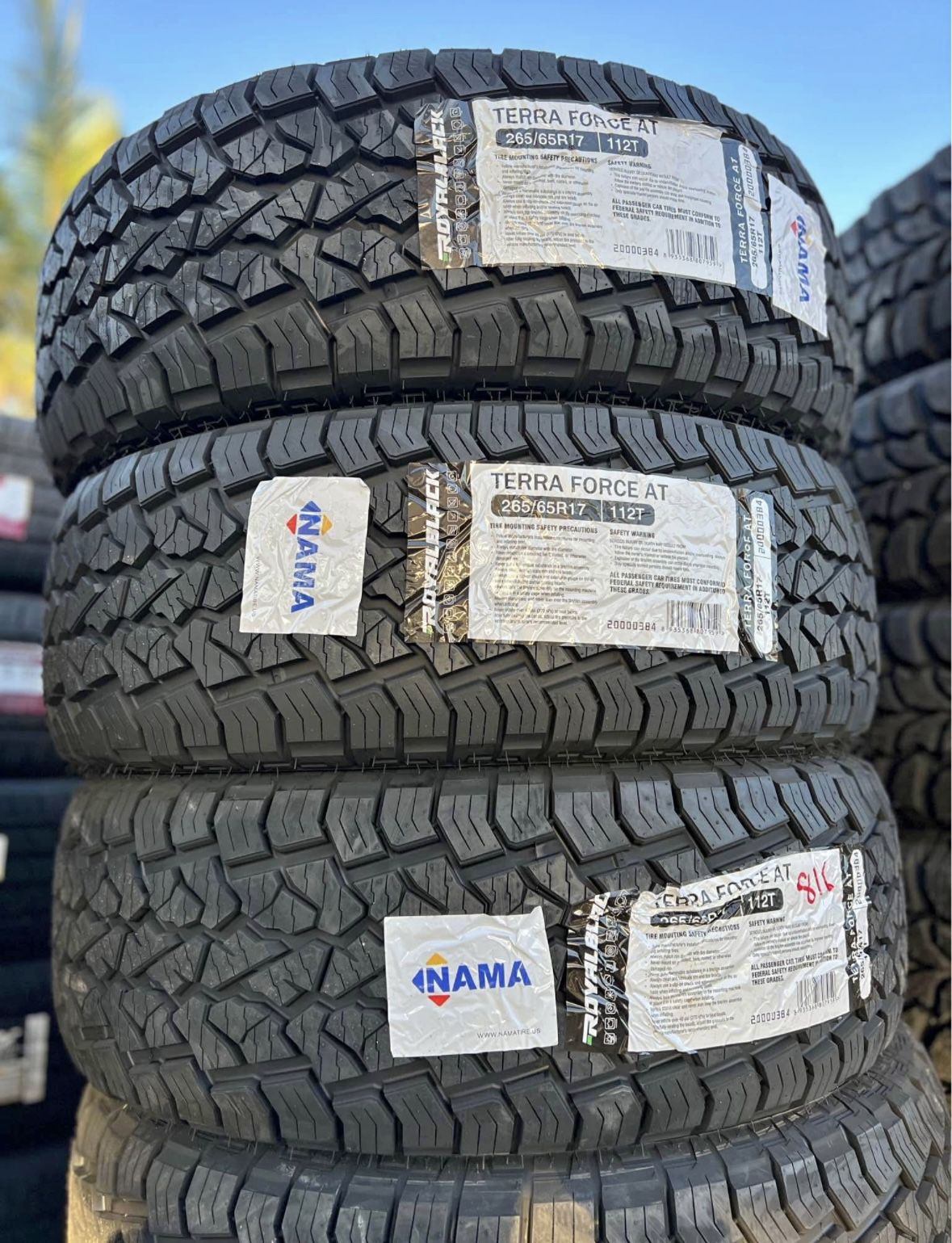 265/65/17 ROYAL BLACK TERRA FORCE A/T (4 TIRES) INSTALLATION AND BALANCING