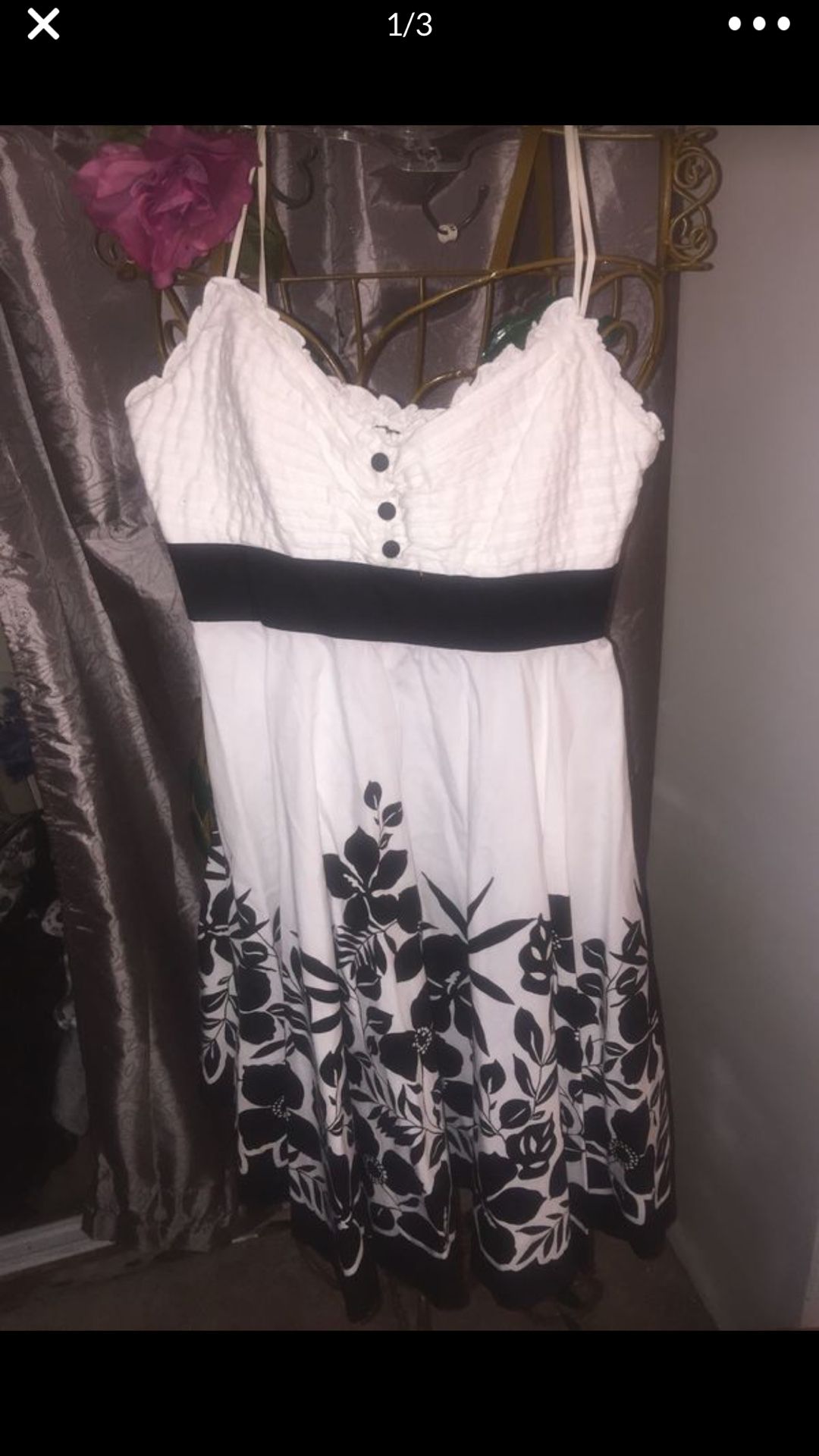 Misses cotton dress white with black flowers zip back size med 10 pristine
