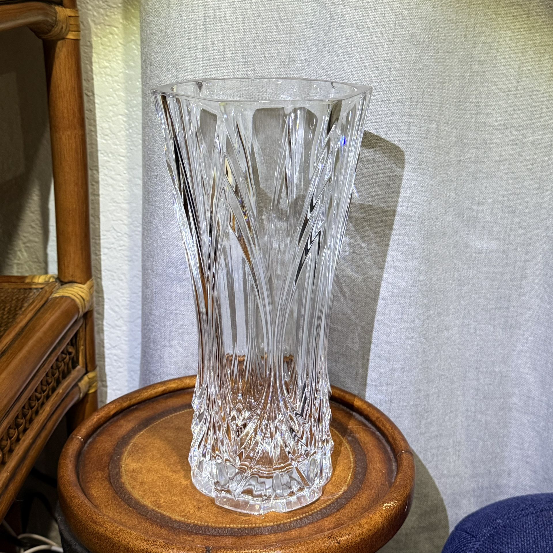 Cristal d’Arques Lead Crystal Vase • 11.5” • Swirl / Faceted Pattern • France