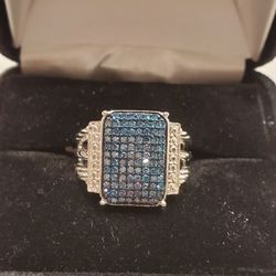 Blue Diamond Sterling Silver Ring