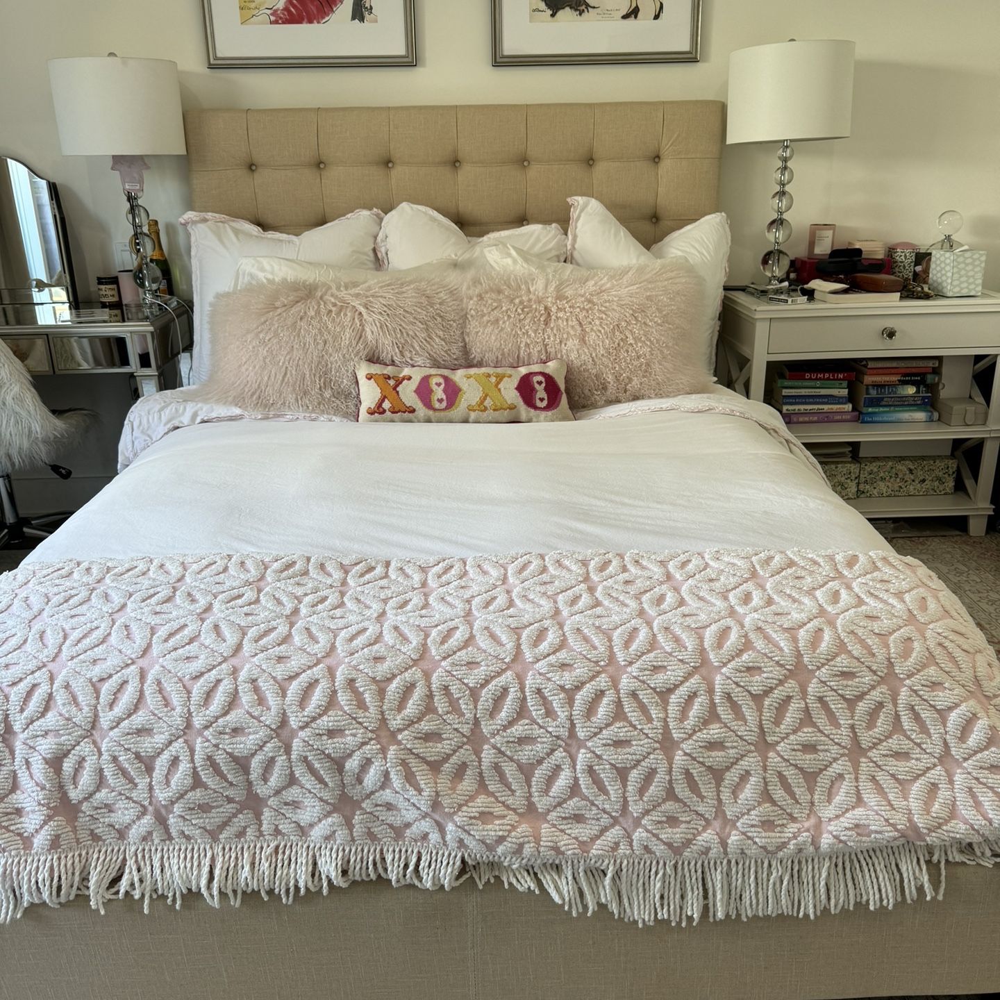 Beige Queen Bed Frame