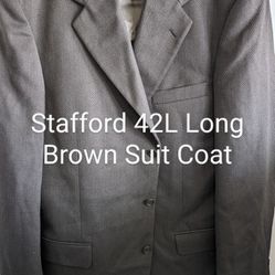 Mens Stafford 42L Long Suit Coat, Brown 100% Worsted, Fitted Winter Weight, P/39