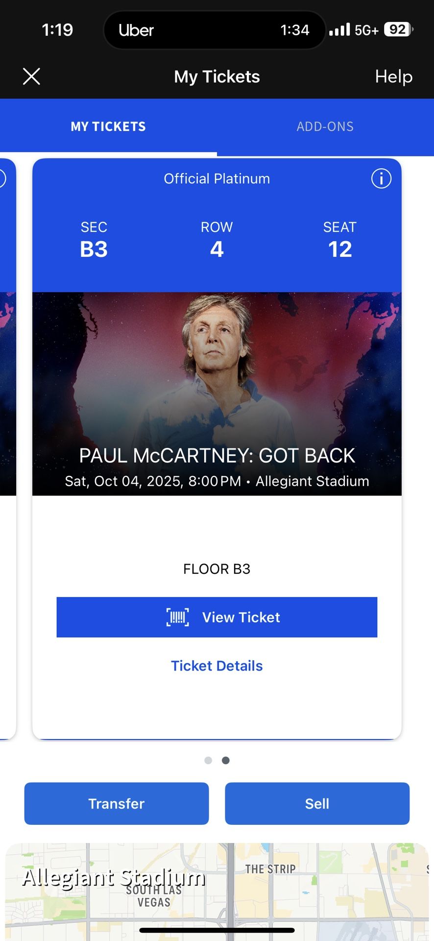 Paul McCartney Allegiant Stadium 10/4 - 2 Floor Tix Face Value