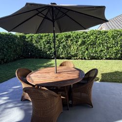 Teak And Wicker Table And Chair Set