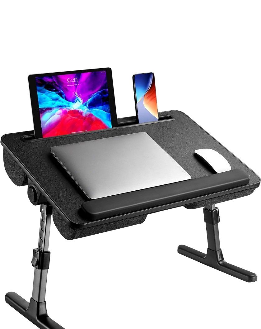 HUANUO Laptop Bed Desk, Computer Lap Tray for Couch Sofa Floor, Foldable Table with Height Adjustment & 35° Adjustable Tilt Angle for Working, Eating,
