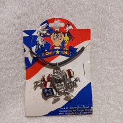 Vintage Looney tunes Tasmsnian Devil patriotic USA necklace