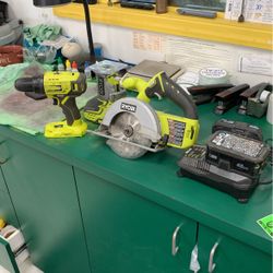 Ryobi 3 Pc Combo Drill Saw Router 2 Batteries Charger