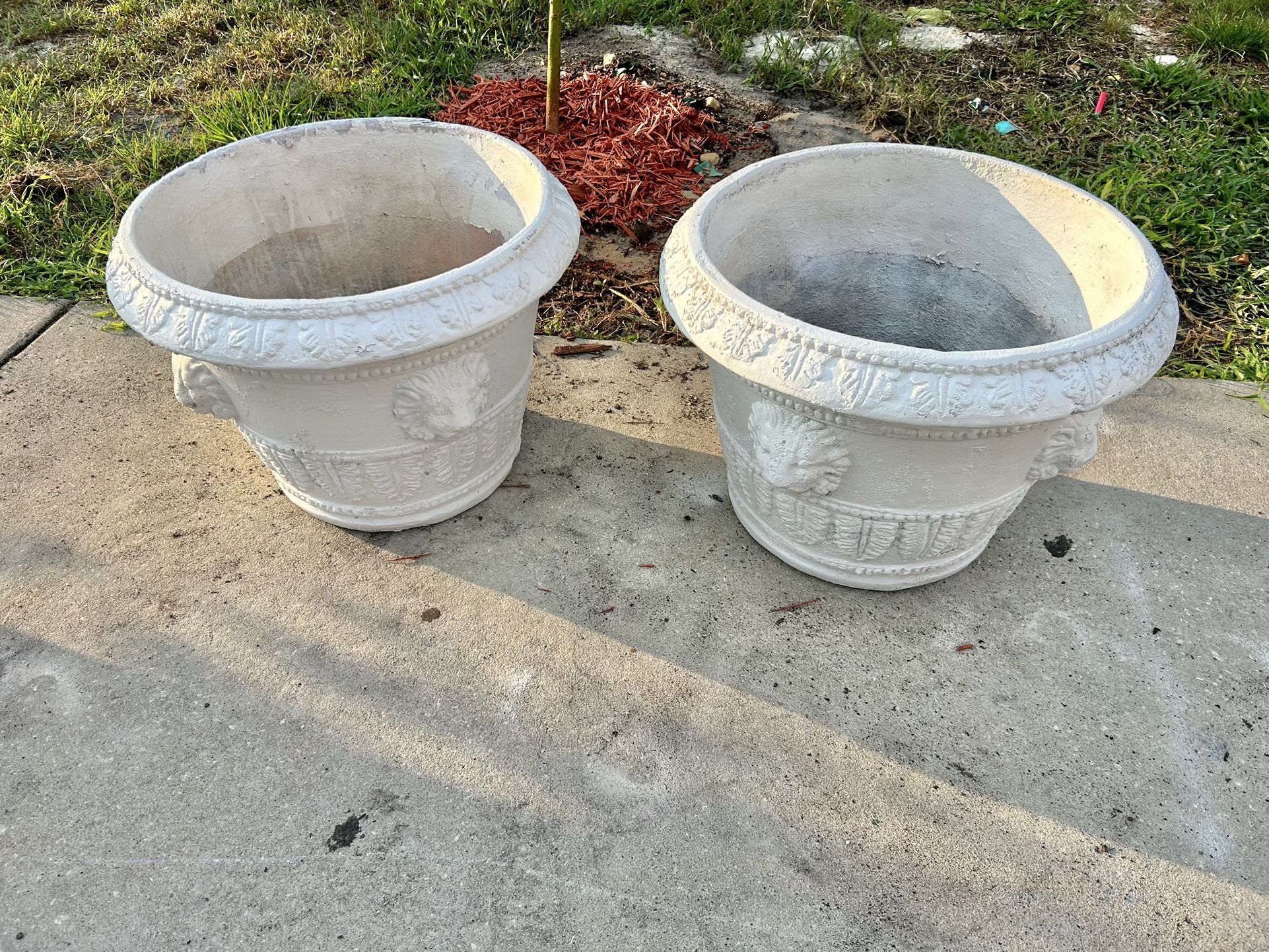 Pair Of Terracotta Lions Head Planters