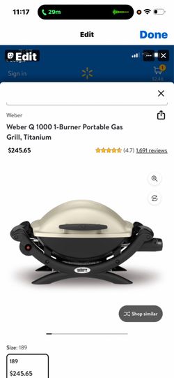 Weber  Weber Q 1000 1-Burner Portable Gas Grill, Titanium