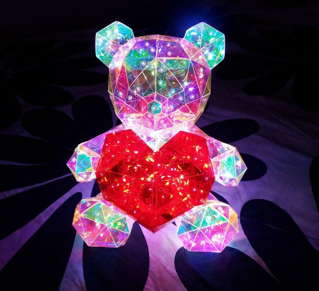 Color Changing Mothers Day Anniversary LED Glowing Galaxy Teddy Bear Lamp in Giftbox