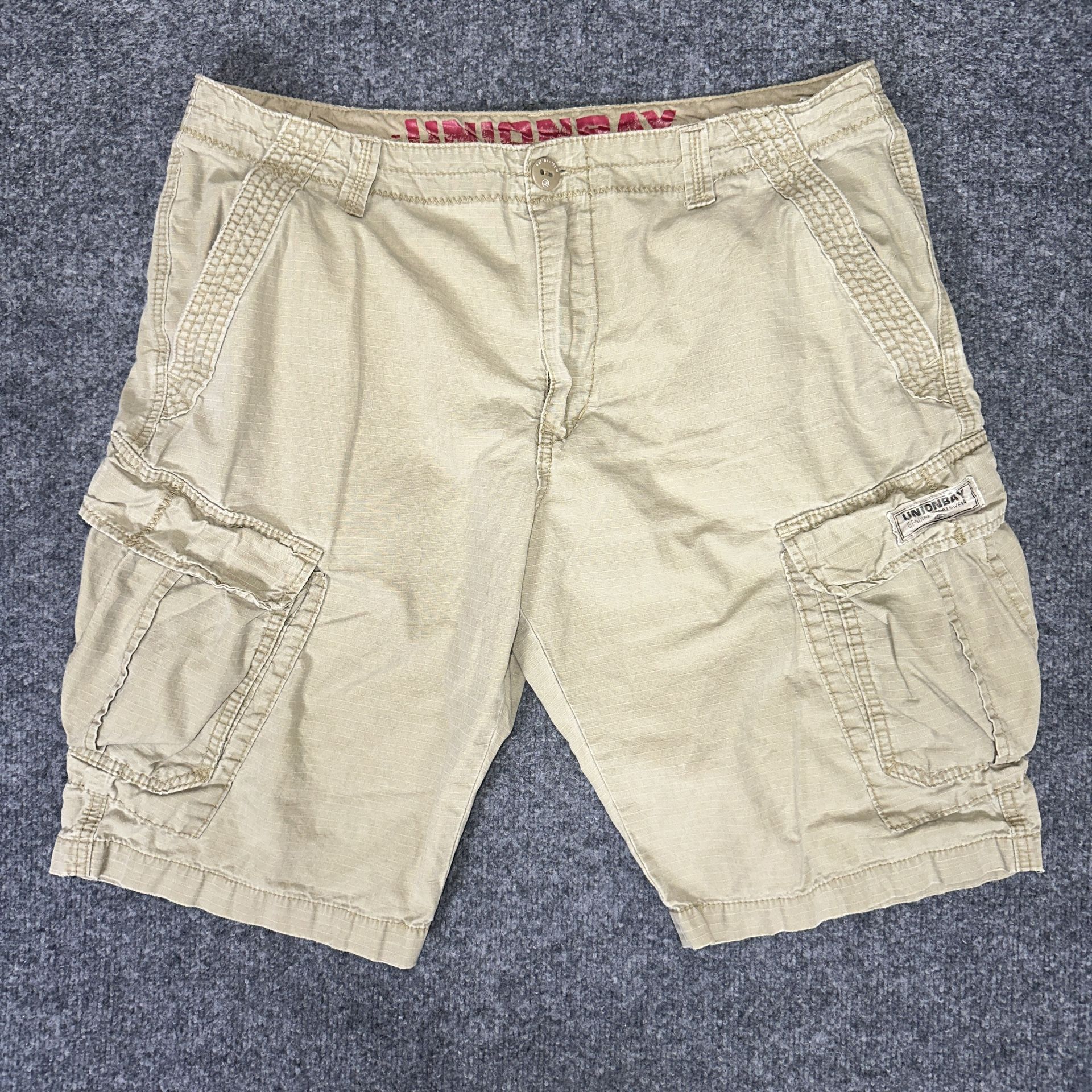 Union Bay Cargo Shorts Men 36 Beige Ripstop Y2K Casual Mid Rise 11" Inseam Adult