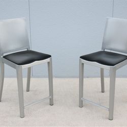Industrial Emeco Hudson by Starck Brushed Aluminum Counter Height Stools, a Pair