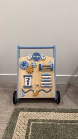 Blue wooden baby walker/ push activity