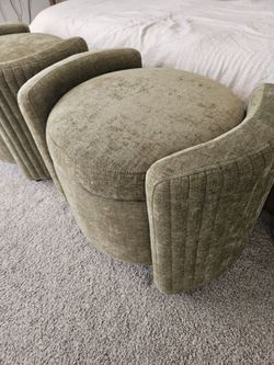 Pair of modern olive green storage ottomans