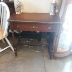 Vintage Paint Decorated All Wood Writing Table/ Desk