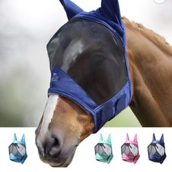 Harrison Howard CareMaster Pro Luminous Horse Fly Mask Standard with Ears UV Protection for Horse-Navy Size-Large