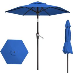 7.5ft Patio Umbrella 6 Sturdy Ribs Navy And Royal Blue