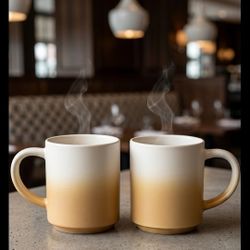 (NEW )Set of 2 Threshold Stoneware Mugs - Ombre Tan/White"