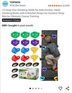 12 Ninja Tree Climbing Holds for Kids Climber, Adult Climbing Rocks with 6 Ratchet Straps for Outdoor Ninja Warrior Obstacle Course Training