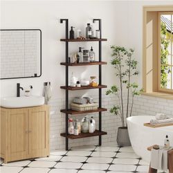 Airynee Ladder Bookshelf, 5 Tier Book Shelf, Wall Mount Bookshelves | Bookcases with Metal Frame, Anti Dump, Tall Bookcase for Living Room, Home Offic