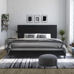 NEW DHP Janford King Size Upholstered Platform Bed Frame – Black Faux Leather