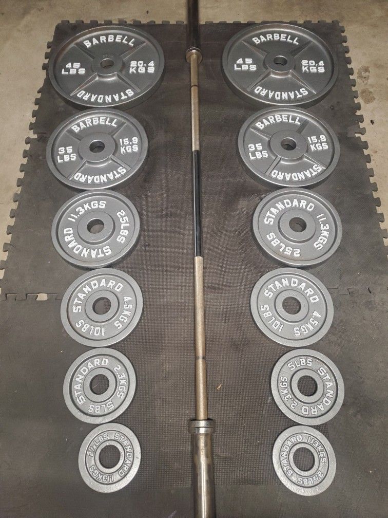 Complete Olympic Weight Set(45lb Bar 2x45lbs 2x35lbs 2x25lbs 2x10lbs 2x5lbs 2x2½)290lb with the Bar