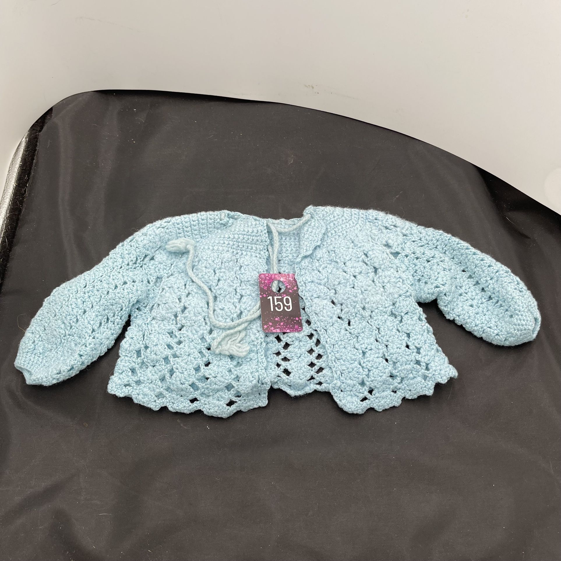 Vintage handmade baby crocheted light blue sweater for three months
