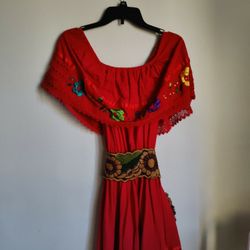 Red Floral Mexican Dress