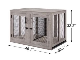Beautiful XL Wooden and metal Dog Crate w/ tray and cushion NEW in box