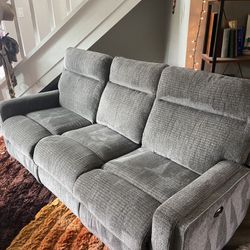 Gray Power Reclining Couch With USB