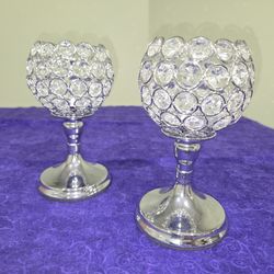 Silver Crystal Candle Holder