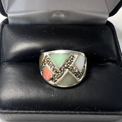 925 Sterling Silver marcasite gemstone ladies ring size 6.5