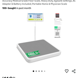 Scale for Body Weight with Digital Display, 660 lb Limit, High Accuracy Medical Grade Floor Scale, Heavy Duty, kg/oz/lb Settings, AC Adapter & Battery