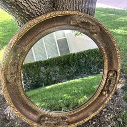 Vintage Ornate Round Wall Mirror – Antique Bronze Gold Finish