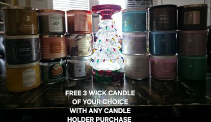 Bath & Body Works light up glitter christmas tree 3 wick candle pedestal