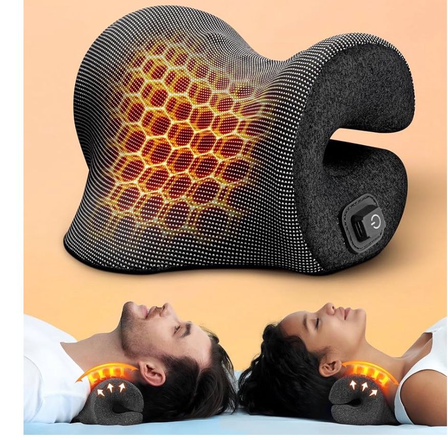 3s Heated Neck Stretcher for Neck Pain Relief, Graphene Heating Pad, Odorless Neck Cloud Cervical Traction Device Chiropractic Pillow for Neck and Sho