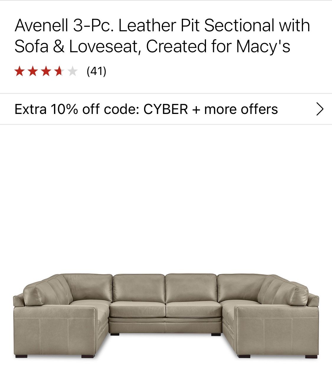 Macy’s Avnell 3-Pc. Leather Pit Sectional with Sofa & Love Seat