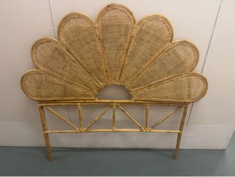 Rattan Full Size Headboard & Rattan Glass Coffee Table