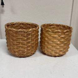 2 Woven Wicker Plant Holder Pots With Plastic Liners