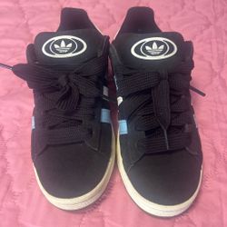 Adidas Black Sneakers With Light Blue Stripes Size 6.5
