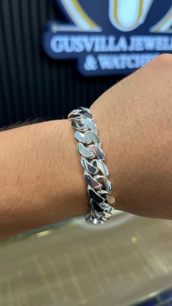 Miami Cuban Link Bracelet 14MM 8.5” Rhodium Plating over .950 Silver